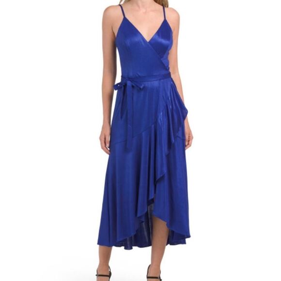 NWT Dress The Population Electric Blue Salome Wrap Midi Dress -‎ XSmall - Picture 1 of 9